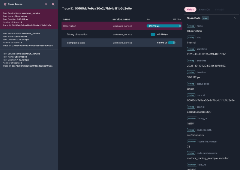 An example trace showing nested spans